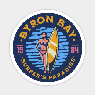 Vintage Byron Bay, Australia Surfer's Paradise // Retro Surfing 1980s Badge Magnet